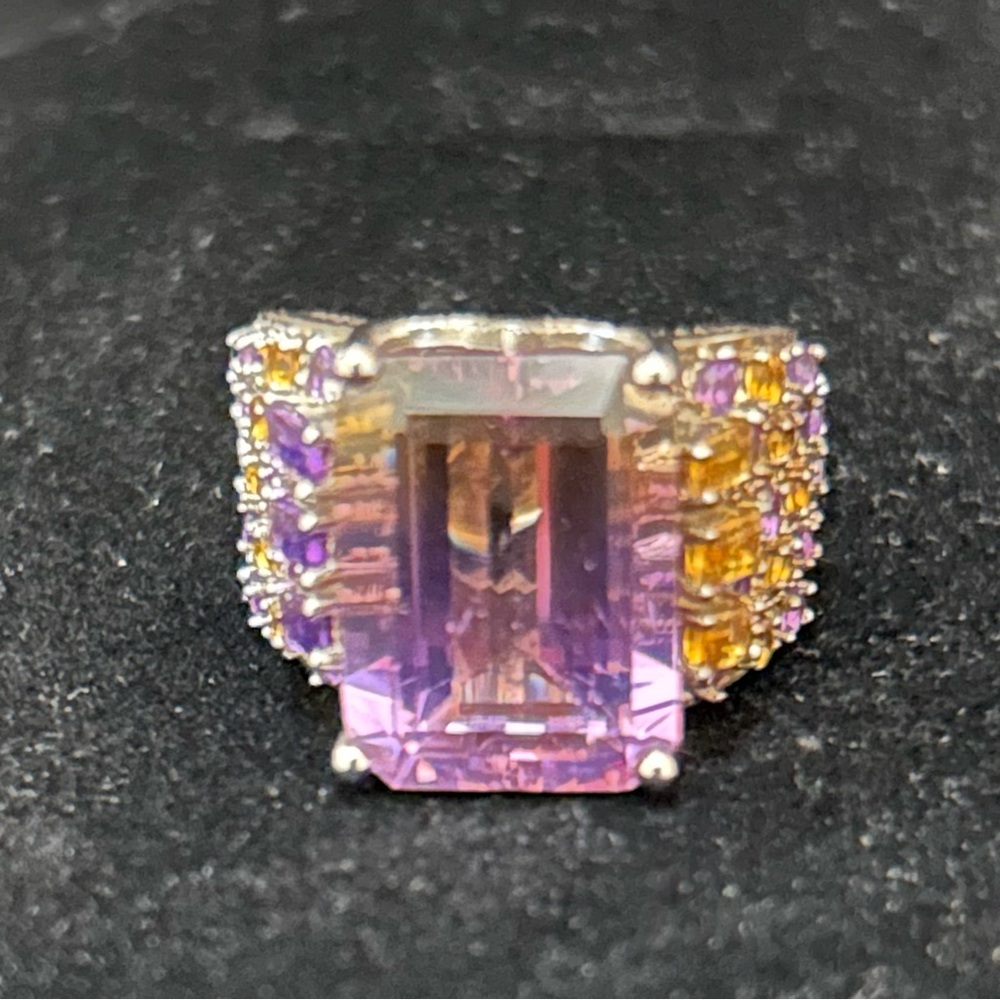 Gorgeous Ametrine Amethyst Citrine 925 Sterling Silver Statement Ring Size 6 - Picture 7 of 7